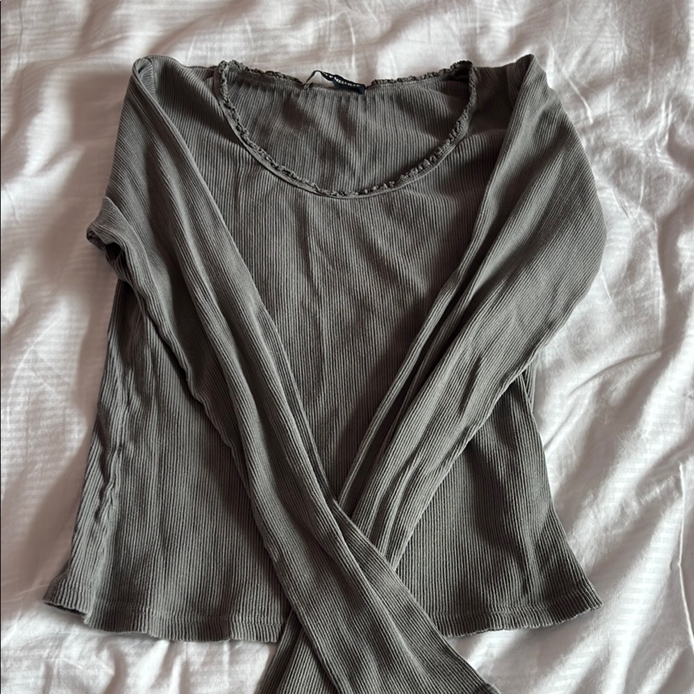 Women's Long Sleeve Ribbed Top - Gray